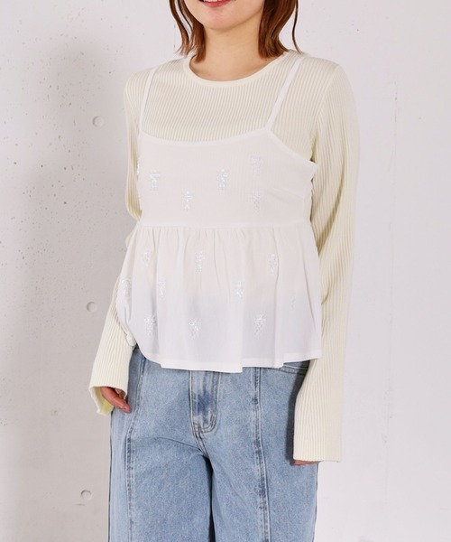 archives(アルシーヴ)の「ビーズ刺繍ペプラムビスチェ×リブニットプルオーバーSET(アンサンブル・レディース・ベージュ/グレー/アイボリー/ブラック・MEDIUM)」の2枚目の写真