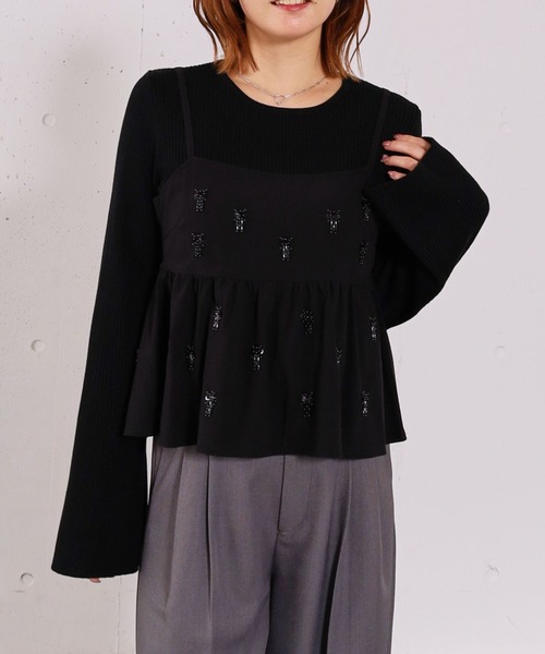 archives(アルシーヴ)の「ビーズ刺繍ペプラムビスチェ×リブニットプルオーバーSET(アンサンブル・レディース・ベージュ/グレー/アイボリー/ブラック・MEDIUM)」の3枚目の写真