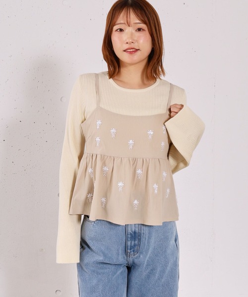 archives(アルシーヴ)の「ビーズ刺繍ペプラムビスチェ×リブニットプルオーバーSET(アンサンブル・レディース・ベージュ/グレー/アイボリー/ブラック・MEDIUM)」の6枚目の写真