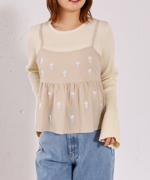 archives(アルシーヴ)の「ビーズ刺繍ペプラムビスチェ×リブニットプルオーバーSET(アンサンブル・レディース・ベージュ/グレー/アイボリー/ブラック・MEDIUM)」の7枚目の写真