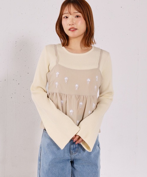 archives(アルシーヴ)の「ビーズ刺繍ペプラムビスチェ×リブニットプルオーバーSET(アンサンブル・レディース・ベージュ/グレー/アイボリー/ブラック・MEDIUM)」の5枚目の写真