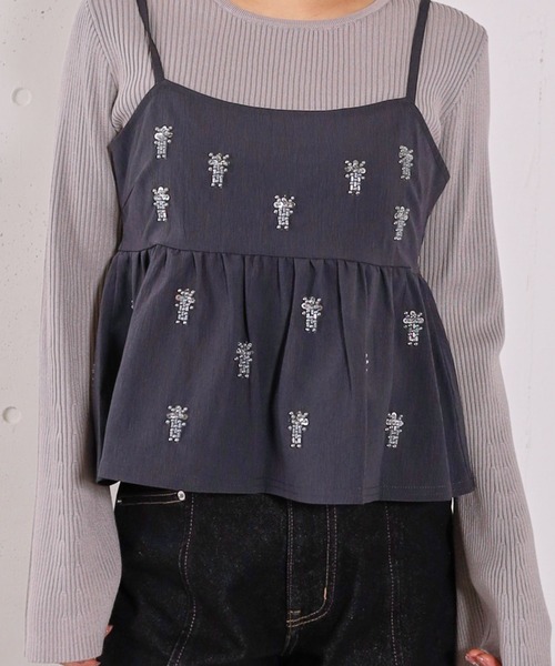 archives(アルシーヴ)の「ビーズ刺繍ペプラムビスチェ×リブニットプルオーバーSET(アンサンブル・レディース・ベージュ/グレー/アイボリー/ブラック・MEDIUM)」の16枚目の写真