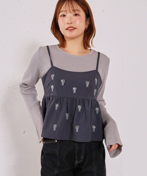 archives(アルシーヴ)の「ビーズ刺繍ペプラムビスチェ×リブニットプルオーバーSET(アンサンブル・レディース・ベージュ/グレー/アイボリー/ブラック・MEDIUM)」の15枚目の写真