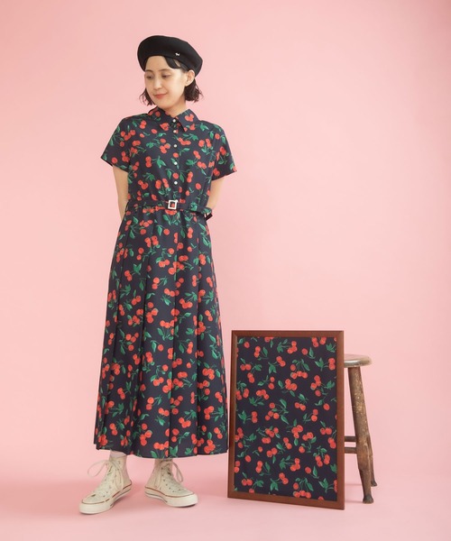 Dot&Stripes CHILD WOMAN(ドットアンドストライプス チャイルドウーマン)の「チェリープリント プリーツ半袖シャツワンピース(ワンピース・レディース・ネイビー/レッド・FREE)」の13枚目の写真