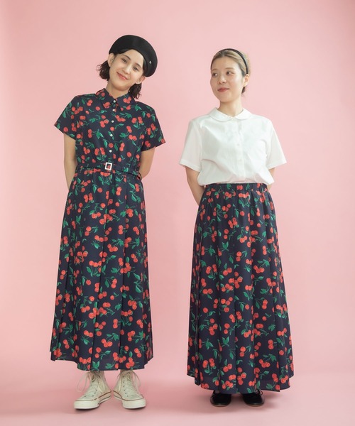 Dot&Stripes CHILD WOMAN(ドットアンドストライプス チャイルドウーマン)の「チェリープリント プリーツ半袖シャツワンピース(ワンピース・レディース・ネイビー/レッド・FREE)」の19枚目の写真