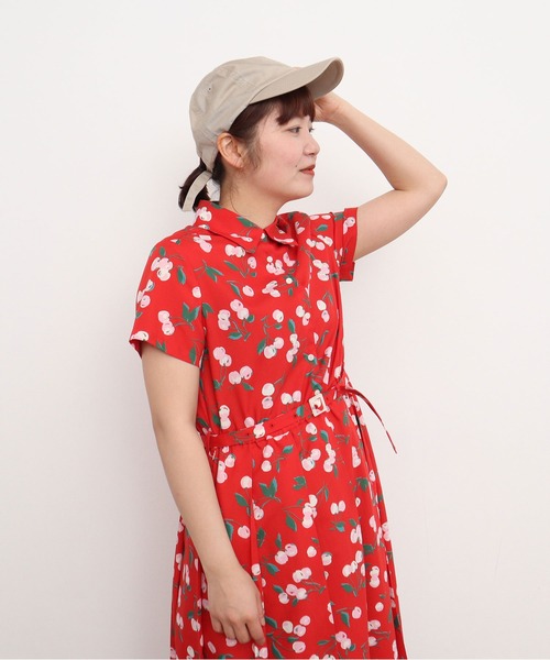 Dot&Stripes CHILD WOMAN(ドットアンドストライプス チャイルドウーマン)の「チェリープリント プリーツ半袖シャツワンピース(ワンピース・レディース・ネイビー/レッド・FREE)」の6枚目の写真