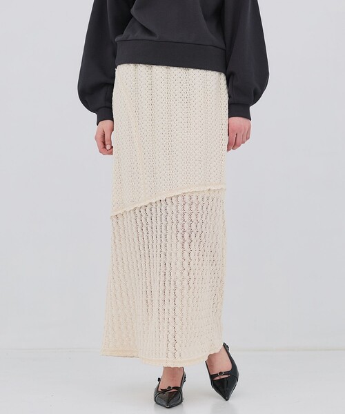 PUBLIC TOKYO（パブリックトウキョウ）の「【2026春新作】コットンレースマーメイドスカート・レースラップスカート（スカート・レディース・ブラック/ホワイト・1/2）」の22枚目の写真