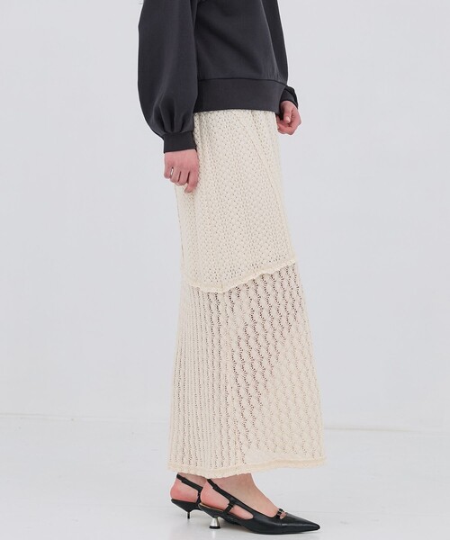 PUBLIC TOKYO（パブリックトウキョウ）の「【2026春新作】コットンレースマーメイドスカート・レースラップスカート（スカート・レディース・ブラック/ホワイト・1/2）」の19枚目の写真