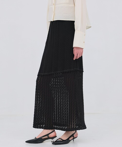 PUBLIC TOKYO（パブリックトウキョウ）の「【2026春新作】コットンレースマーメイドスカート・レースラップスカート（スカート・レディース・ブラック/ホワイト・1/2）」の18枚目の写真