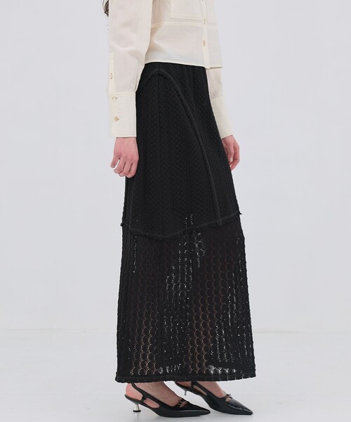 PUBLIC TOKYO（パブリックトウキョウ）の「【2026春新作】コットンレースマーメイドスカート・レースラップスカート（スカート・レディース・ブラック/ホワイト・1/2）」の16枚目の写真