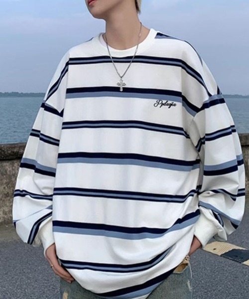 WESTBOY(ウエストボーイ)の「ボーダー オーバーサイズ ロングスリーブTシャツ WO26S2TP05(Tシャツ/カットソー・メンズ・ブラック/ホワイト・L/M/XL)」の2枚目の写真