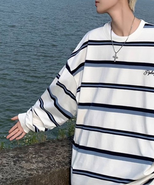 WESTBOY(ウエストボーイ)の「ボーダー オーバーサイズ ロングスリーブTシャツ WO26S2TP05(Tシャツ/カットソー・メンズ・ブラック/ホワイト・L/M/XL)」の4枚目の写真