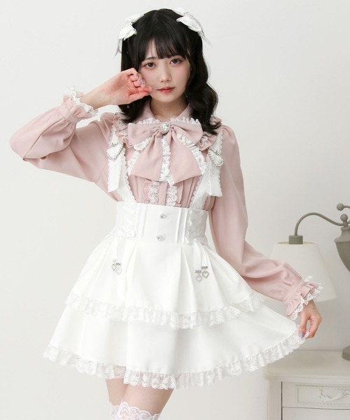 DearMyLove(ディアマイラブ)の「サス付きハートバックルレースアップリボンスカート(スカート・レディース・ホワイト/ブラック・3L/LARGE/MEDIUM)」の2枚目の写真