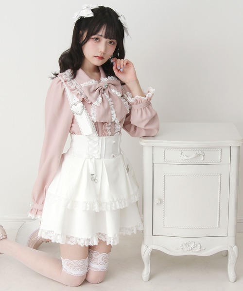DearMyLove(ディアマイラブ)の「サス付きハートバックルレースアップリボンスカート(スカート・レディース・ホワイト/ブラック・3L/LARGE/MEDIUM)」の3枚目の写真