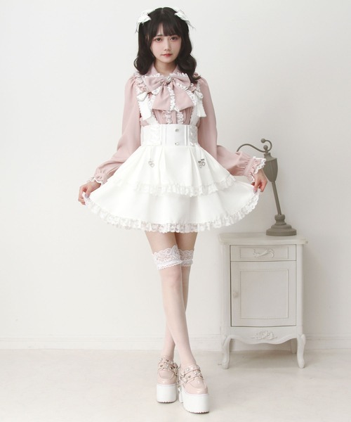 DearMyLove(ディアマイラブ)の「サス付きハートバックルレースアップリボンスカート(スカート・レディース・ホワイト/ブラック・3L/LARGE/MEDIUM)」の4枚目の写真