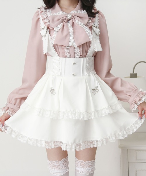 DearMyLove(ディアマイラブ)の「サス付きハートバックルレースアップリボンスカート(スカート・レディース・ホワイト/ブラック・3L/LARGE/MEDIUM)」の6枚目の写真