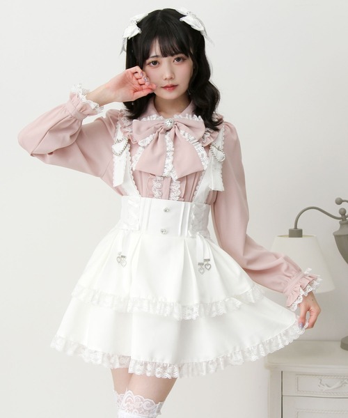 DearMyLove(ディアマイラブ)の「サス付きハートバックルレースアップリボンスカート(スカート・レディース・ホワイト/ブラック・3L/LARGE/MEDIUM)」の7枚目の写真