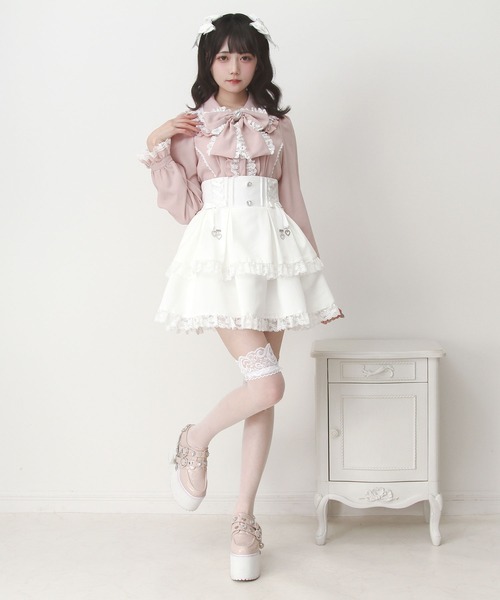 DearMyLove(ディアマイラブ)の「サス付きハートバックルレースアップリボンスカート(スカート・レディース・ホワイト/ブラック・3L/LARGE/MEDIUM)」の8枚目の写真