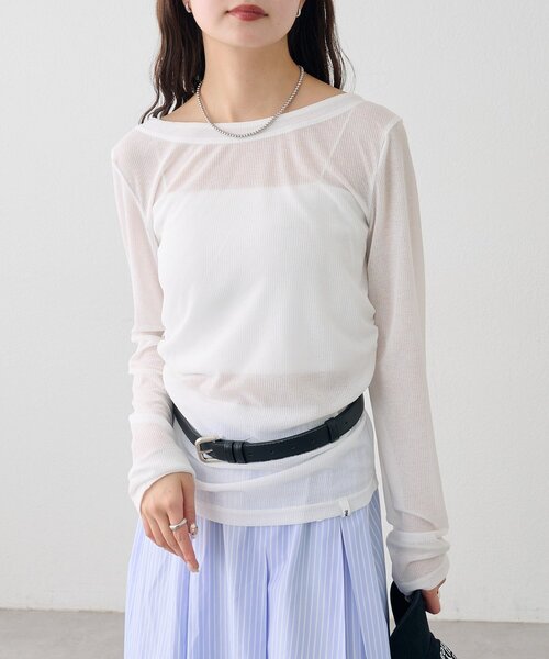 mystic（ミスティック）の「バックシャンロングTシャツ（Tシャツ/カットソー・レディース・オフホワイト/ブラック/ピンク・FREE）」の11枚目の写真