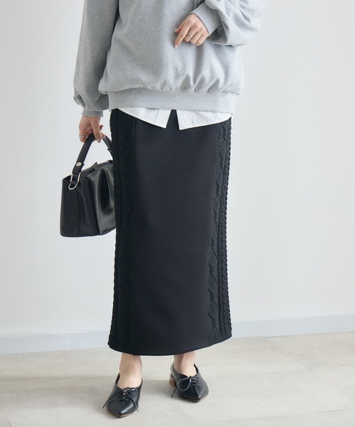 Paradise Picnic（パラダイスピクニック）の「サイドケーブル編みスカート（スカート・レディース・ベージュ/ブラック・FREE）」の2枚目の写真