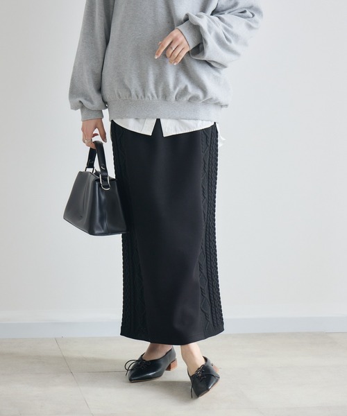 Paradise Picnic（パラダイスピクニック）の「サイドケーブル編みスカート（スカート・レディース・ベージュ/ブラック・FREE）」の3枚目の写真