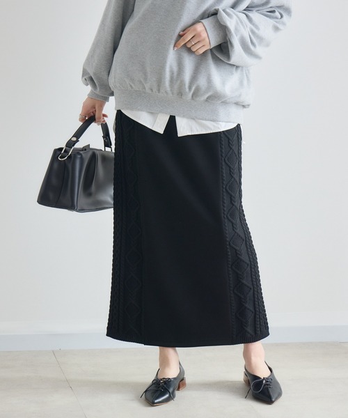 Paradise Picnic（パラダイスピクニック）の「サイドケーブル編みスカート（スカート・レディース・ベージュ/ブラック・FREE）」の4枚目の写真