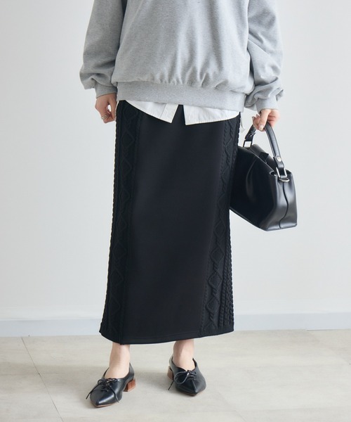 Paradise Picnic（パラダイスピクニック）の「サイドケーブル編みスカート（スカート・レディース・ベージュ/ブラック・FREE）」の5枚目の写真