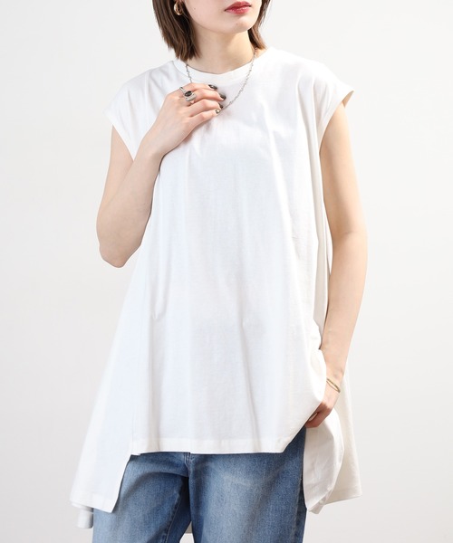 FUNALIVE(ファンアライブ)の「アシメフレンチスリーブカットソー フレンチスリーブ(Tシャツ/カットソー・レディース・モカ/オフホワイト/ブラック/グレイッシュベージュ・LL~3L/M~L)」の5枚目の写真