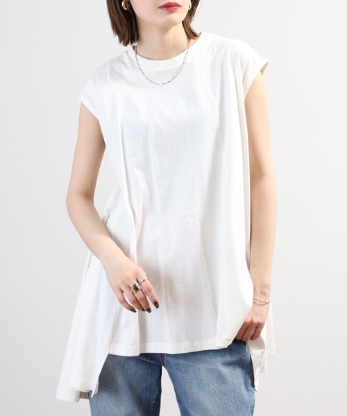 FUNALIVE(ファンアライブ)の「アシメフレンチスリーブカットソー フレンチスリーブ(Tシャツ/カットソー・レディース・モカ/オフホワイト/ブラック/グレイッシュベージュ・LL~3L/M~L)」の6枚目の写真