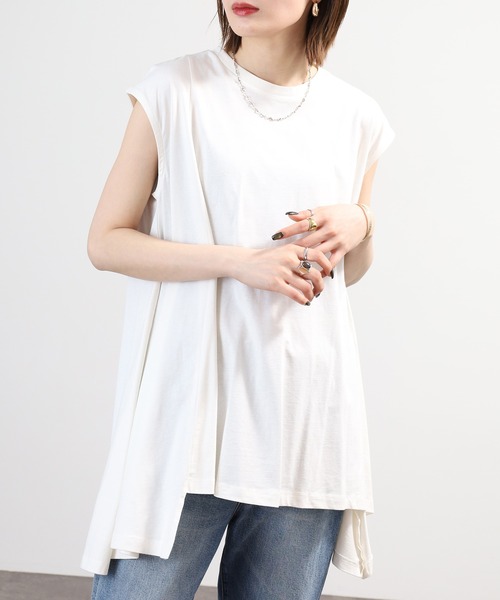 FUNALIVE(ファンアライブ)の「アシメフレンチスリーブカットソー フレンチスリーブ(Tシャツ/カットソー・レディース・モカ/オフホワイト/ブラック/グレイッシュベージュ・LL~3L/M~L)」の7枚目の写真