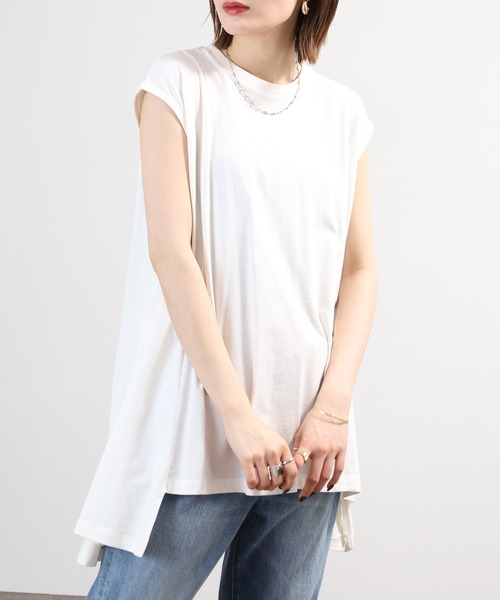 FUNALIVE(ファンアライブ)の「アシメフレンチスリーブカットソー フレンチスリーブ(Tシャツ/カットソー・レディース・モカ/オフホワイト/ブラック/グレイッシュベージュ・LL~3L/M~L)」の8枚目の写真