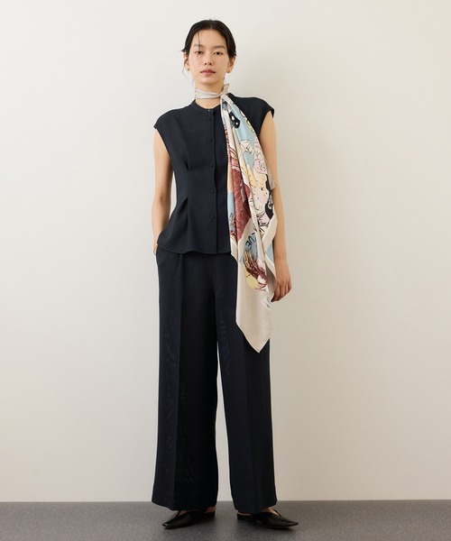 ROPE'（ロペ）の「カラミ織りタックナロースタンドブラウス/セットアップ対応・イージーケア（シャツ/ブラウス・レディース・ブラック系その他/ネイビー・36/38）」の5枚目の写真