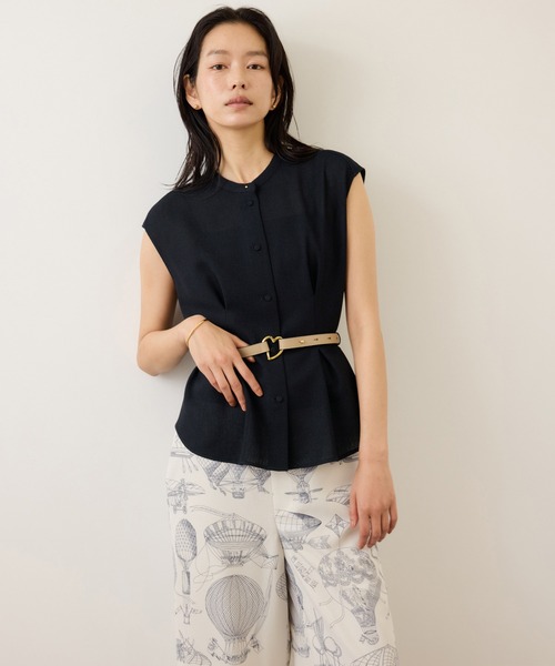 ROPE'（ロペ）の「カラミ織りタックナロースタンドブラウス/セットアップ対応・イージーケア（シャツ/ブラウス・レディース・ブラック系その他/ネイビー・36/38）」の10枚目の写真