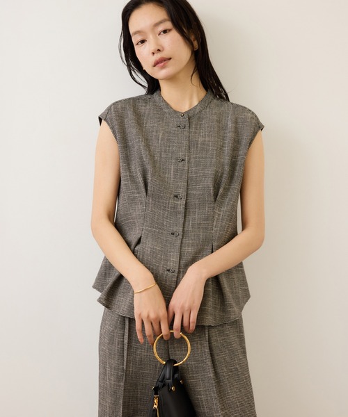 ROPE'（ロペ）の「カラミ織りタックナロースタンドブラウス/セットアップ対応・イージーケア（シャツ/ブラウス・レディース・ブラック系その他/ネイビー・36/38）」の13枚目の写真