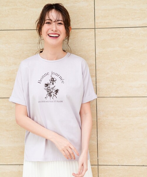 ANY SIS(エニィスィス)の「フラワープリント ロゴTシャツ(Tシャツ/カットソー・レディース・ネイビー系/ホワイト系/ライトグレー系・X-SMALL)」の2枚目の写真