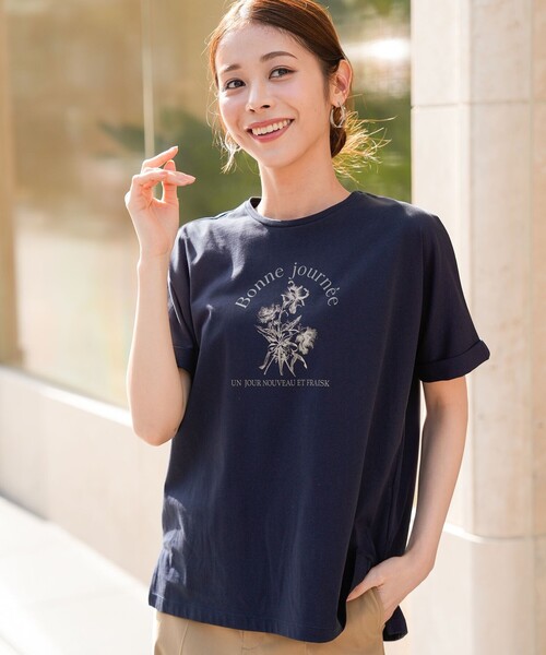 ANY SIS(エニィスィス)の「フラワープリント ロゴTシャツ(Tシャツ/カットソー・レディース・ネイビー系/ホワイト系/ライトグレー系・X-SMALL)」の3枚目の写真