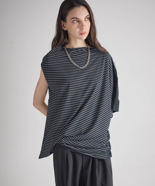 ATSURO TAYAMA（アツロウタヤマ）の「ボーダー切り替えアシンメトリープルオーバー（Tシャツ/カットソー・レディース・ホワイト系その他/ブラック系その他・M/L）」の3枚目の写真
