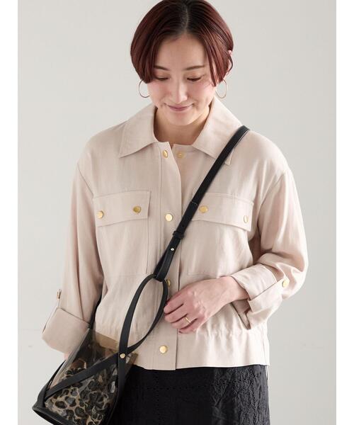 Te chichi（テチチ）の「リネンライクWポケットジャケット（ノーカラージャケット・レディース・ベージュ/ネイビー・F）」の2枚目の写真