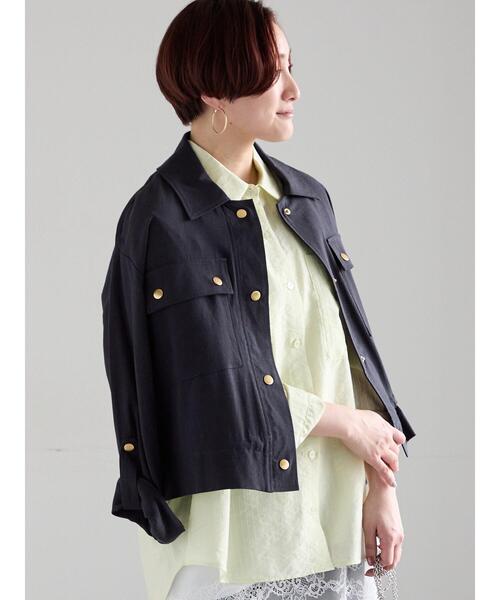 Te chichi（テチチ）の「リネンライクWポケットジャケット（ノーカラージャケット・レディース・ベージュ/ネイビー・F）」の8枚目の写真