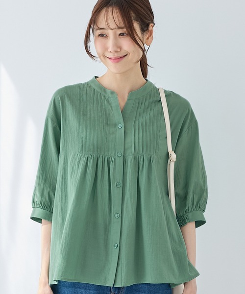 Honeys（ハニーズ）の「６分袖ピンタックブラウス（シャツ/ブラウス・レディース・アイボリー/ブラック/ライトオレンジ系1/グリーン/ホワイト・L/LL/M/S）」の4枚目の写真