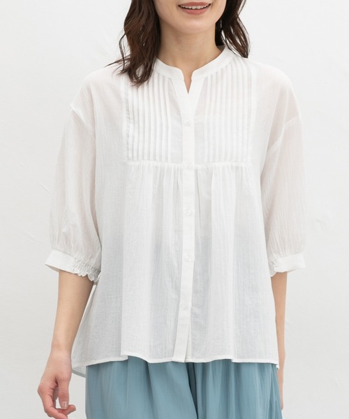 Honeys（ハニーズ）の「６分袖ピンタックブラウス（シャツ/ブラウス・レディース・アイボリー/ブラック/ライトオレンジ系1/グリーン/ホワイト・L/LL/M/S）」の7枚目の写真