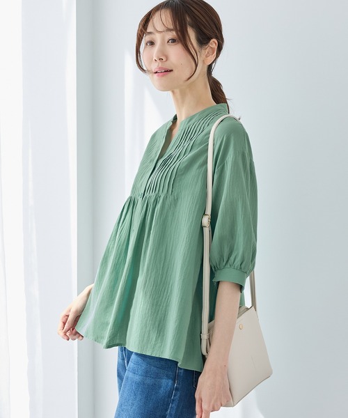 Honeys（ハニーズ）の「６分袖ピンタックブラウス（シャツ/ブラウス・レディース・アイボリー/ブラック/ライトオレンジ系1/グリーン/ホワイト・L/LL/M/S）」の12枚目の写真