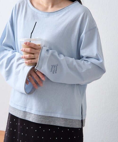 新色登場/夏も快適】フェイクレイヤードシアースラブ刺繍オーバーTee