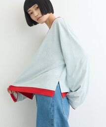 【接触冷感/ドット柄あり】フェイクレイヤードシアースラブ刺繍オーバーTee