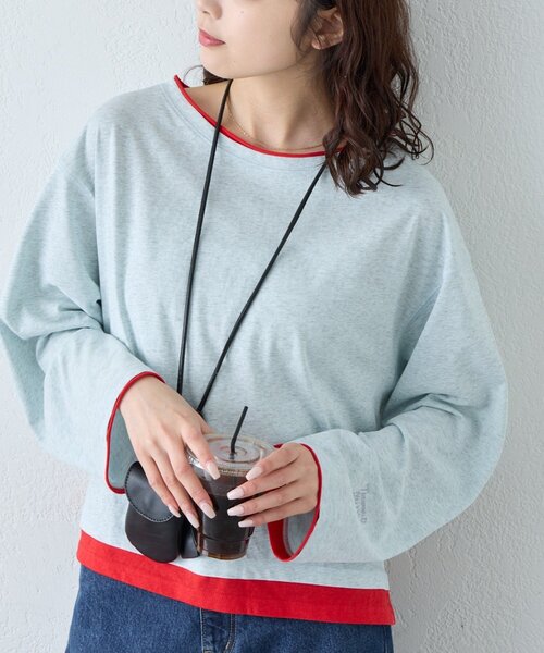 CIAOPANIC TYPY(チャオパニックティピー)の「【新色登場/ドット柄あり】フェイクレイヤードシアースラブ刺繍オーバーTee(Tシャツ/カットソー・レディース・ピンク/ベージュ/ブラック/サックスブルー/ライトグレー/ホワイト/ブルー/オレンジ/アイボリー・ONE SIZE)」の7枚目の写真