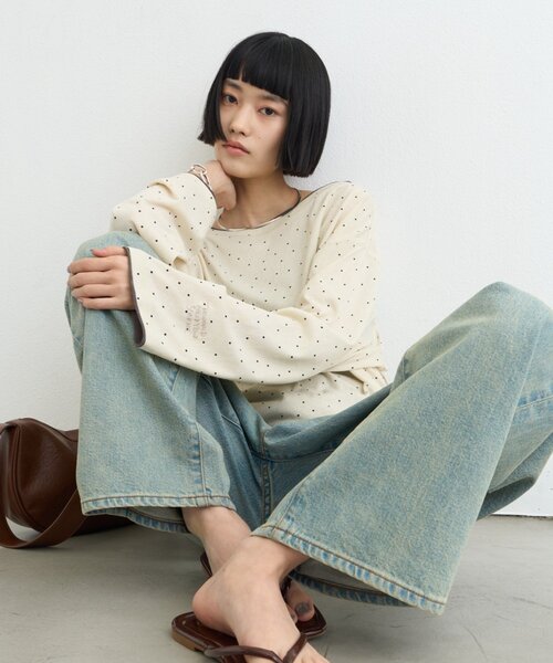CIAOPANIC TYPY(チャオパニックティピー)の「【接触冷感/ドット柄あり】フェイクレイヤードシアースラブ刺繍オーバーTee(Tシャツ/カットソー・レディース・ピンク/ベージュ/ブラック/サックスブルー/ライトグレー/ホワイト/ブルー/オレンジ/アイボリー・ONE SIZE)」の21枚目の写真
