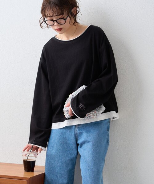 CIAOPANIC TYPY(チャオパニックティピー)の「【新色登場/ドット柄あり】フェイクレイヤードシアースラブ刺繍オーバーTee(Tシャツ/カットソー・レディース・ピンク/ベージュ/ブラック/サックスブルー/ライトグレー/ホワイト/ブルー/オレンジ/アイボリー・ONE SIZE)」の20枚目の写真