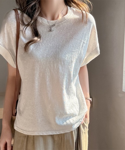 ONEP STAR(ワンピスター)の「ロールアップ袖×ラウンドネックTシャツ(Tシャツ/カットソー・レディース・グレー/ライトブルー/ブラック/ピンク/ホワイト・X-LARGE/LARGE/MEDIUM)」の2枚目の写真