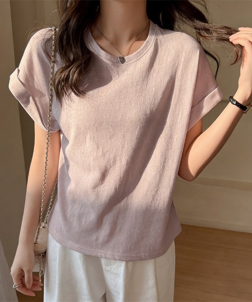 ONEP STAR(ワンピスター)の「ロールアップ袖×ラウンドネックTシャツ(Tシャツ/カットソー・レディース・グレー/ライトブルー/ブラック/ピンク/ホワイト・X-LARGE/LARGE/MEDIUM)」の7枚目の写真