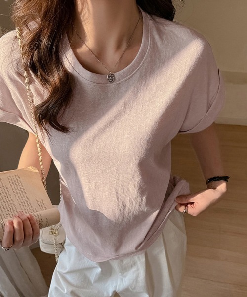 ONEP STAR(ワンピスター)の「ロールアップ袖×ラウンドネックTシャツ(Tシャツ/カットソー・レディース・グレー/ライトブルー/ブラック/ピンク/ホワイト・X-LARGE/LARGE/MEDIUM)」の8枚目の写真